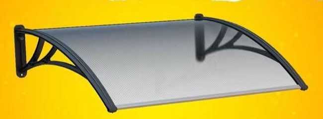 D1200A-S light grey polycarbonate awning on black wall brackets